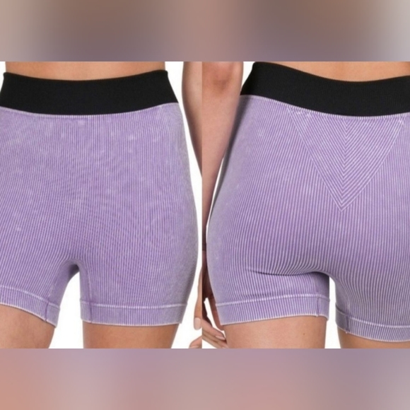Zenana Not Your Basic Bike Shorts Seamless Ribbed Washed Lavendar FP0000 - Picture 3 of 5